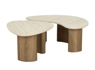 Mathi Design Set de 2 mesas de centro de cer&aacute;mica travertino