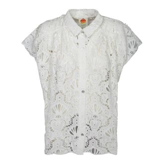 Farm Rio White Lace T-Shirt with Seashell Pattern - female - FARM Rio - Shirts - White - S - Blouses & Shirts