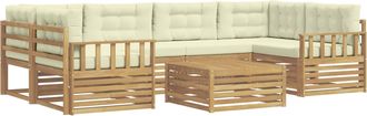 vidaXL Conjunto De Sof&aacute;s De Exterior 7 Uds. Blanco Y Crema Poli&eacute;ster Vidaxl