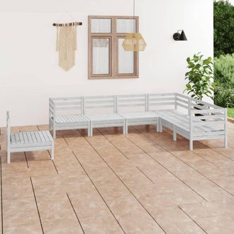 vidaXL Vidaxl - Juego De Muebles De Jard&iacute;n 7 Piezas Madera Maciza Pino Blanco