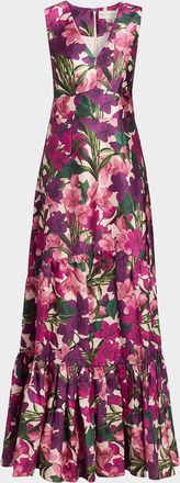 Sachin & Babi Rori Floral Tiered Gown
