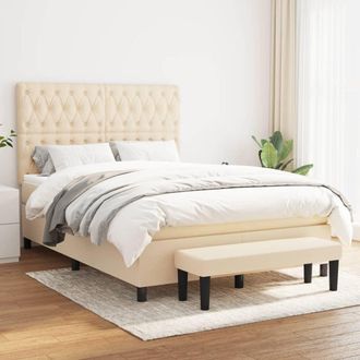 vidaXL Cama Box Spring Con Colch&oacute;n Tela Color Crema 140x190 Cm Vidaxl