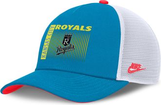 Nike Kansas City Royals Neon 90s Rise Nike Mens Dri-FIT MLB Trucker Adjustable Hat in Blue | NB520GMTKCA-53M