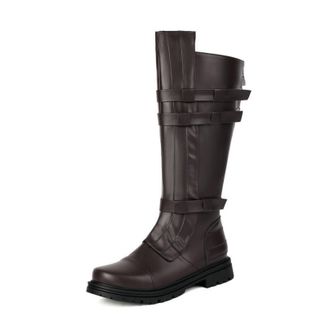 Generic Womens PU Leather Knight Boots with Side Zipper Round Toe Knee High Boots Round Toe Military Combat Boot,Brown,9.5 UK