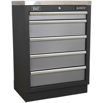 Loops 680mm Modular 5 Drawer Floor Cabinet - Ball Bearing Slides - Locking - 2 Keys