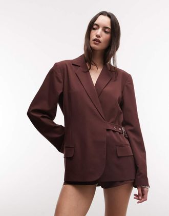 Collusion Blazer oversize color cioccolato con fibbia in coordinato-Marrone