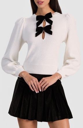 Alice & Olivia Doris Velvet Bow Sweater in Soft White/Black at Nordstrom Rack, Size X-Small
