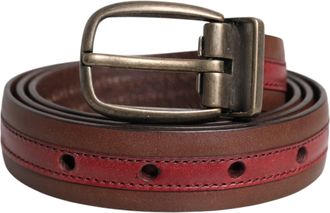 Dolce & Gabbana Mens Burgundy Leather Metal Logo Buckle Belt