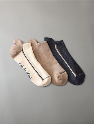 Calvin Klein Mens Cushion No-Show 3-Pack Socks - Beige/Khaki