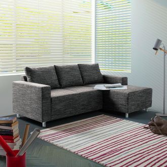 Loftscape home24 Fredriks Ecksofa Greenwood 2-Sitzer Schwarz Strukturstoff 200x72x144 cm (BxHxT) Modern