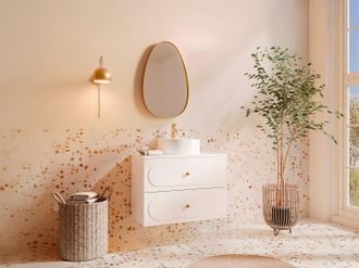 Vente-Unique Mobile bagno sospeso con lavabo da appoggio rotondo - Bianco - 80 cm - SATOBAL
