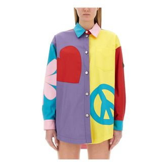 Moschino Graphic-Print Panelled Shirt - female - Moschino - Shirts - Multicolor - XS - Blouses & Shirts
