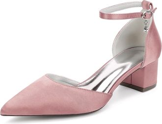 Generic Bridal Bridesmaid Wedding Shoes Womens Pointed Toe Ankle Strap Heels Block Heel Prom Party Dress Rhinestone Low Heels 4.5Cm,Flesh Pink,10 UK