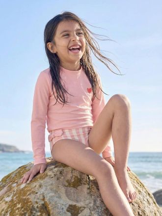 Vertbaudet M&auml;dchen Strand-Set: UV-Badeshirt & Badehose, Wabenstruktur rosa