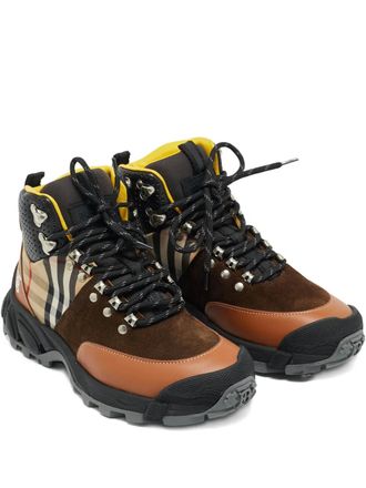 Burberry Tor hiking boots - women - Calf Leather/Calf Suede/Canvas/Calf Leather/Rubber - 36.5 - Brown
