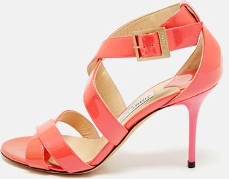 Jimmy Choo London Pink Lace And Patent Leather Lottie Strappy Sandals