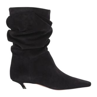 Amina Muaddi Heeled Boots, female, Black, Size: 7 1/2 US Jamie Boots in Suede Leather