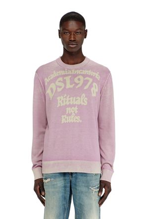 Diesel Treated cotton jumper with slogan - Knitwear - Man - Violet