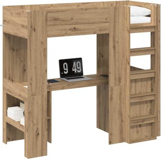 vidaXL Estructura De Litera Con Escritorio Roble Artisan 75 X 190 Cm Vidaxl