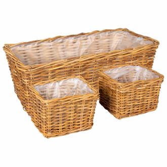 vidaXL Cesta Para Plantas Gendt 3 Uds. Madera Natural Rat&aacute;n Kubu Vidaxl