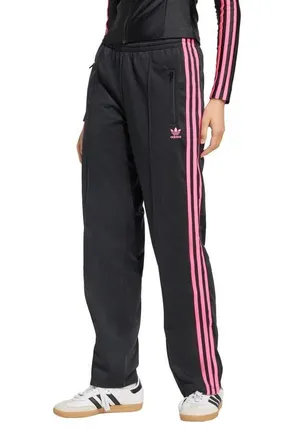 adidas Originals Firebird Recycled Polyester Track Pants in Black/Lucid Pink at Nordstrom, Size Large