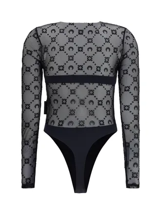 Marine Serre Moon Motif Mesh Bodysuit - Black