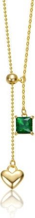Rachel Glauber 14K Gold Plated with Emerald Green Cubic Zirconia & Golden Heart Y-Shape Elegance Necklace