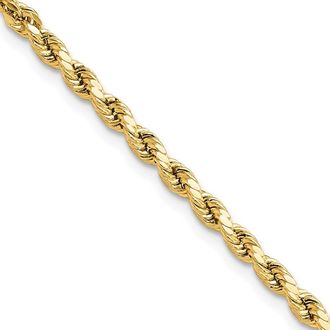 Diamond2Deal 10k Yellow Gold 3mm Semi-solid Diamond-Cut Rope Chain Necklace