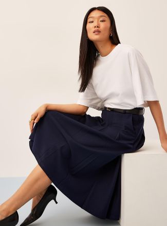 Icone Womens Pleated belted flared skirt