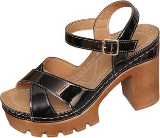 Generic Womens Heeled Sandals Open Toe Chunky Sandals Fashionable Breathable Thick Sole Non-Slip Comfortable Casual Strappy Sandal Work Leisure