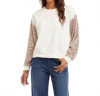 Karen Kane Sequin Sleeve Top In Cream