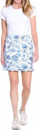 Multiples Elastic Waist Ruffle Hem Skort In Blue Print