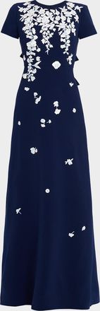 Carolina Herrera Bow-Embellished Embroidered Applique Gown