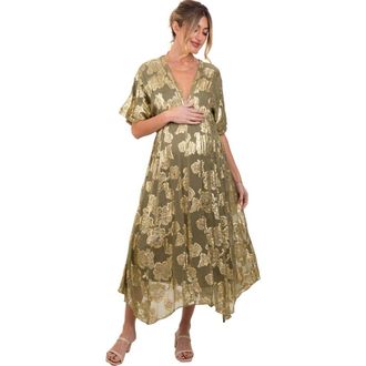 Pinkblush Floral Jacquard Overlay Maxi Dress in Olive Green at Nordstrom, Size Medium