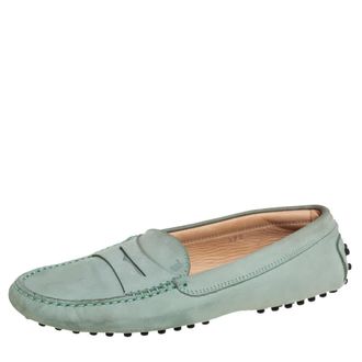 Tod's Tods Grey Nubuck Leather Penny Slip On Loafers