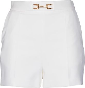 Elisabetta Franchi Short Shorts, female, White, Size: L Ivory Cr&ecirc;pe Stretch Shorts with Golden Details