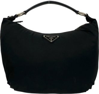 Prada Black Nylon Leather Shoulder Bag Tote Bag (Pre-Owned)