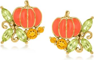 Ross-Simons Peridot and. Citrine Pumpkin Earrings With Orange Enamel in 18kt Gold Over Sterling