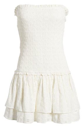 BP. Strapless Smock Eyelet Lace Minidress in Ivory at Nordstrom, Size Xx-Small