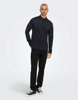 Only Mens Regular Fit Long Sleeve Shirt - Navy - Size: 38/Regular