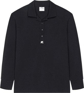 Courr&egrave;ges Black Shirt Collar Full Sleeves Polo