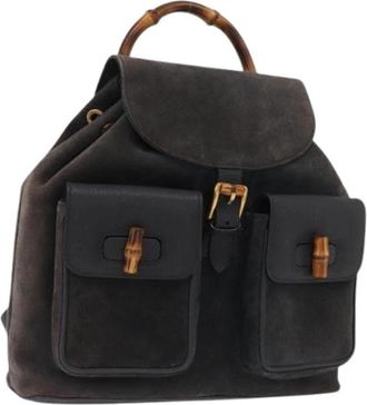 Gucci Pre-owned Suede Rugzak - Dames - Vintage Rugzakken - Blauw - ONE Size - Leer - Vintage