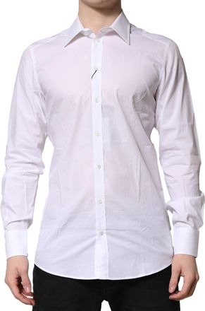 Dolce & Gabbana Mens White Cotton Long Sleeves Gold Formal Shirt