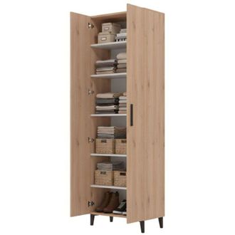 Dmora Scarpiera Ciminna, Mobile Portascarpe 5 Ripiani, 2 Ante, kit Fissaggio a Muro Incluso, 67.5x35x195h cm Marrone Rovere