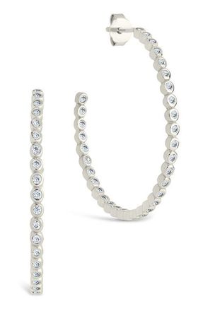 Sterling Forever Bezel Cubic Zirconia Hoop Earrings in Silver at Nordstrom