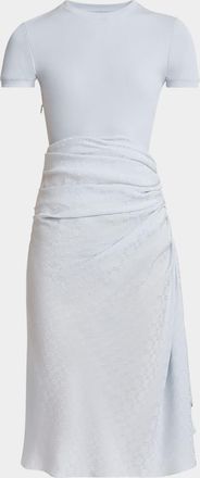 Givenchy Ruched Monogram Draped Silk Midi Dress