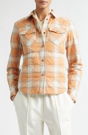Moncler Nangy Quilted Shirt Jacket in Orange Check at Nordstrom, Size 00