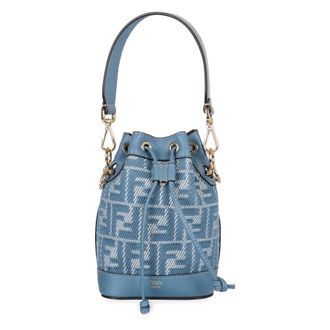 Fendi Bucket Bags, female, Blue, ONE SIZE, Mini Jacquard Bucket Bag with Leather Details