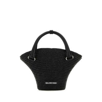 Balenciaga Black Straw Mini Beach Handbag