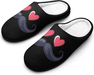 Generic Mustache-hearts Womens Slippers Warm House Slippers Indoor House Shoes with Anti-Skid Rubber Sole